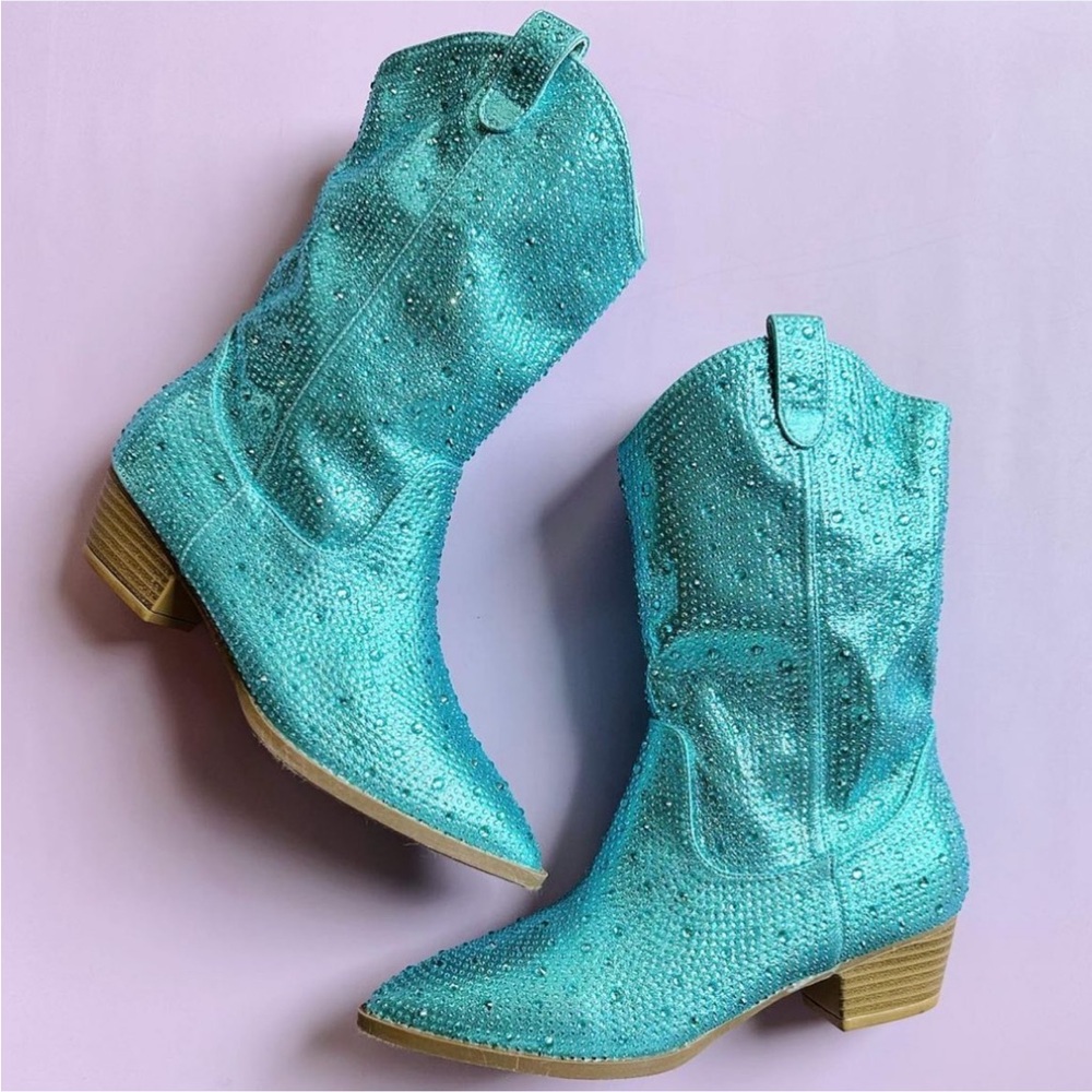 Kids Girls Blue Rhinestone Cowgirl Western Boots